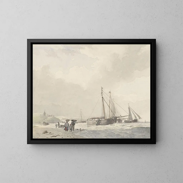 Vue de la plage de Scheveningen - Hendrikus van de Sande Bakhuyzen — indrammet kunstværk på væggen