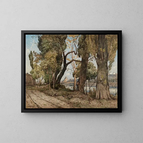 La Seine à Paris set fra Institutet - Henri-Joseph Harpignies — indrammet kunstværk på væggen