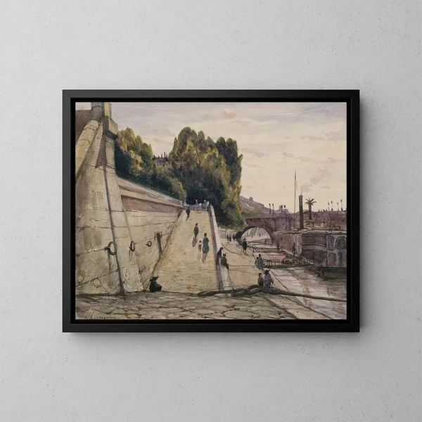 Les Bains de la Samaritaine, la Seine sur le quai du Louvre, 1er arrondissement - Henri-Joseph Harpignies — indrammet kunstværk på væggen