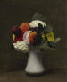 Fantin-Latours Georginer — farverig buket i en lysegrå vase
