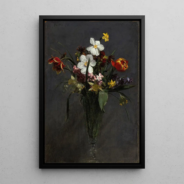 Forårsbillede: tulipaner, påskeliljer, hyacinter, påskeliljer og kørvel - Henri Fantin-Latour — indrammet kunstværk på væggen