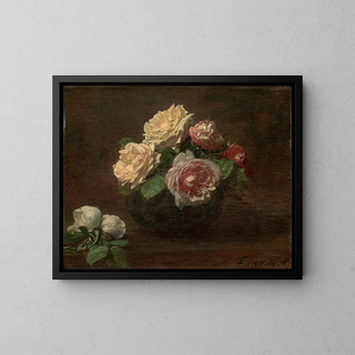 Roser i en skål - Henri Fantin-Latour — indrammet kunstværk på væggen
