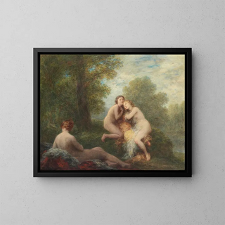 Tre bekymrede badende kvinder - Henri Fantin-Latour — indrammet kunstværk på væggen