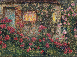 Henri Le Sidaner | Maleri af et landhus blandt roser — visning af kunstværket