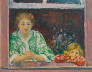 Kvinde og lille pige ved vinduet - Henri Lebasque — visning af kunstværket
