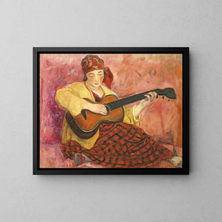 Kvinde med guitar - Henri Lebasque — indrammet kunstværk på væggen