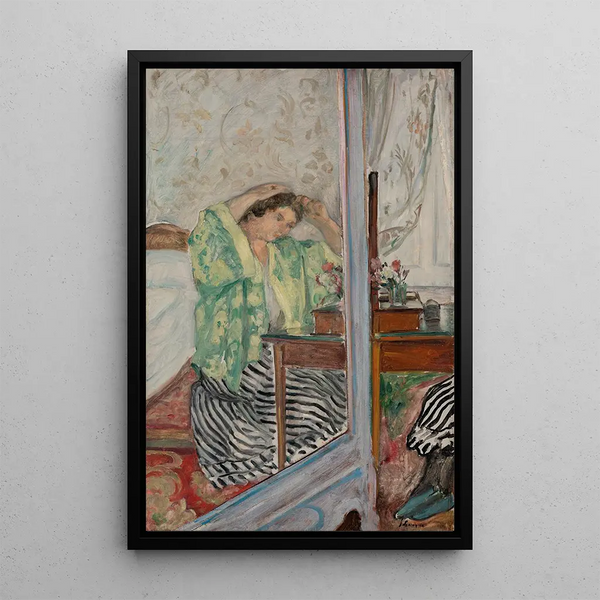 Kvinde ved sit toiletbesøg - Henri Lebasque — indrammet kunstværk på væggen