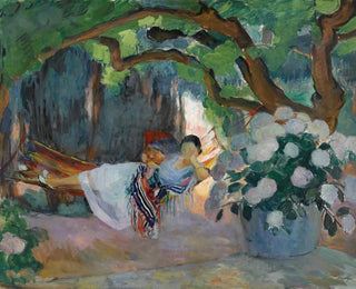 ung kvinde i hængekøje - Henri Lebasque — visning af kunstværket