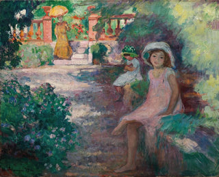 Under mimoserne, pigerne - Henri Lebasque — visning af kunstværket