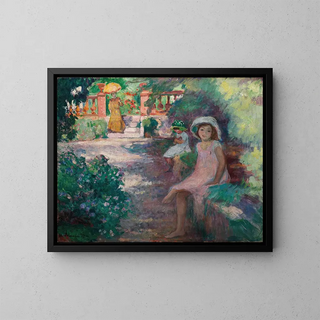 Under mimoserne, pigerne - Henri Lebasque — indrammet kunstværk på væggen