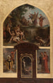 Prædiken af Sankt Dionysius og konversionen af de Gallere, Hængning af Sankt Dionysius, Kristus på korset, Sankt Rusticus og Sankt Éleuthère - Henri Léopold Lévy — visning af kunstværket