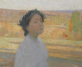 Buste af en ung pige med en laurbærkrans - Henri Martin — visning af kunstværket