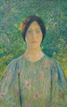 ung kvinde i blomsterkjole - Henri Martin — visning af kunstværket