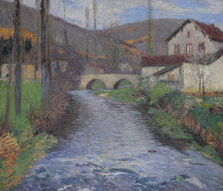 L'école og broen over det grønne Labastide-du-Vert - Henri Martin — visning af kunstværket