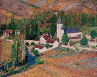 "L'église de Labastide-du-Vert avec le pont et la rivière un soir d'automne" af Henri Martin — visning af kunstværket