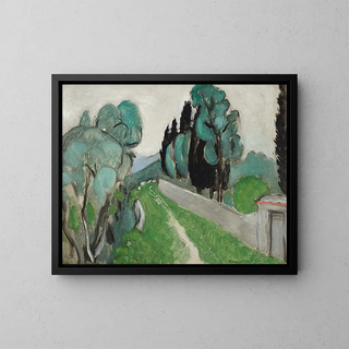 Landskab med cypresser og oliventræer omkring Nice - Henri Matisse — indrammet kunstværk på væggen