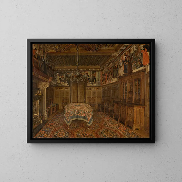 La salle à manger chez l'artiste Henri Leys - Henri de Braekeleer — indrammet kunstværk på væggen