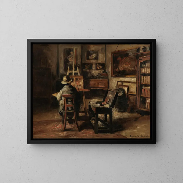 L'atelier de Ferdinand De Braekeleer I, père du peintre - Henri de Braekeleer — indrammet kunstværk på væggen
