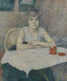 Young woman at a table Poudre de riz - Henri de Toulouse-Lautrec — visning af kunstværket