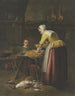 kvinde og barn i køkkenet med gulerødder og fjerkræ - Henricus Franciscus Wiertz — visning af kunstværket