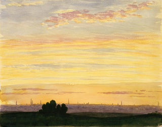 By og solnedgang - Henry Farrer — visning af kunstværket
