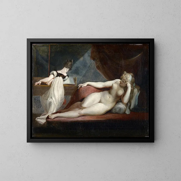 Nu liggende og kvinde ved klaveret - Henry Fuseli — indrammet kunstværk på væggen