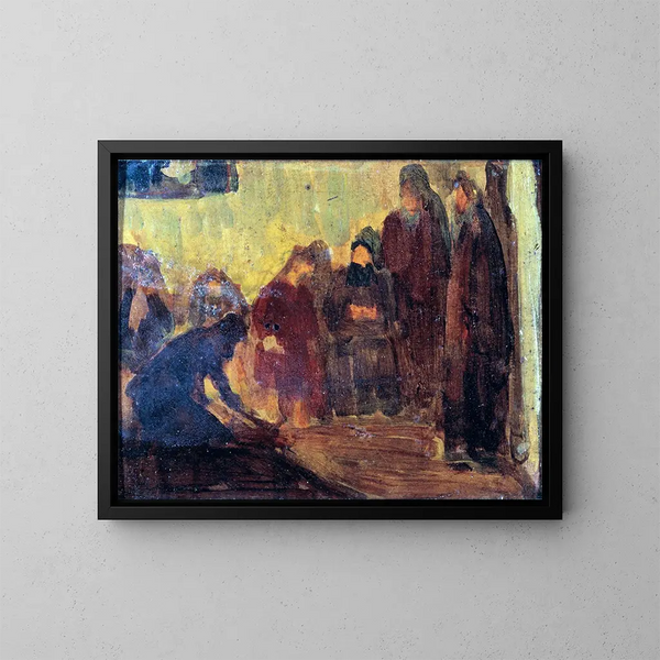 Studie af Kristus, der vasker disciplenes fødder - Henry Ossawa Tanner — indrammet kunstværk på væggen