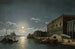 Vue du Bacino di San Marco med Dogepaladset og Santa Maria della Salute kirken i det fjerne under måneskin - Henry Pether — visning af kunstværket