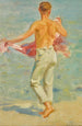 Maleri, der forbereder sig på at bade - Henry Scott Tuke — visning af kunstværket