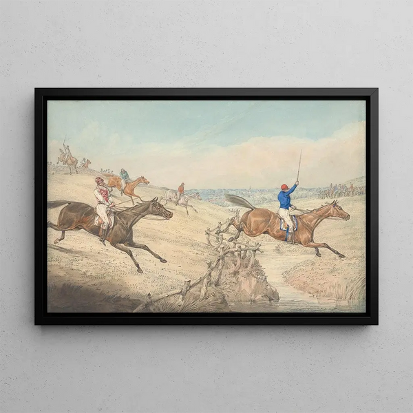 Henry Thomas Alken - Steeplechasing The Field taking a Low Rail and a Brook.webp