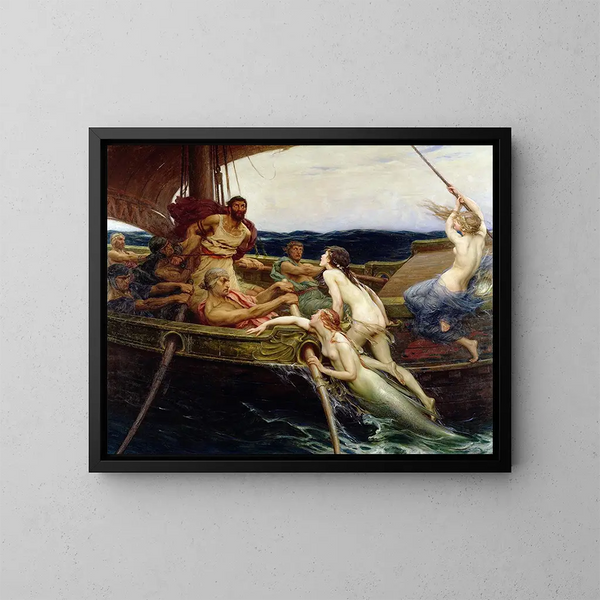 Ulysse og sirenerne - Herbert James Draper — indrammet kunstværk på væggen
