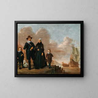 Portrait af en familie kaldet Dirk Janssen Bol og hans kone Marritge Claesdr med deres børn - Herman Doncker — indrammet kunstværk på væggen