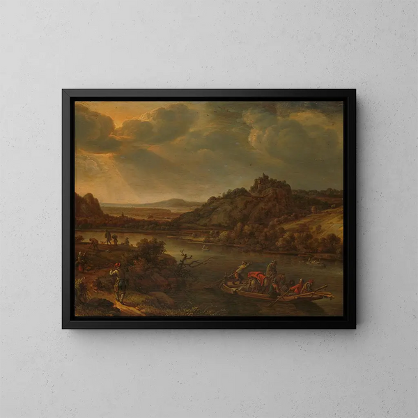 Vue de rivière avec ferry - Herman Saftleven — indrammet kunstværk på væggen
