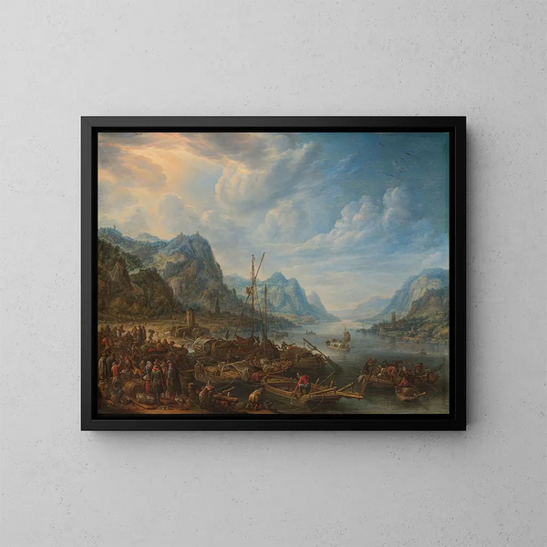 Vue de rivière avec débarcadère - Herman Saftleven — indrammet kunstværk på væggen