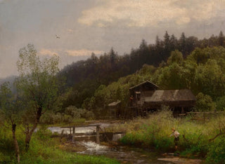 "Ferme au bord du ruisseau" - Hermann Ottomar Herzog — visning af kunstværket