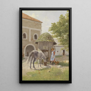 Hermann Reisz - Mdchen mit Pferd am Brunnen.webp