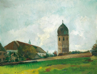 Bâtning af kloster med campanile, kvindeø - Hiasl Maier-Erding — visning af kunstværket