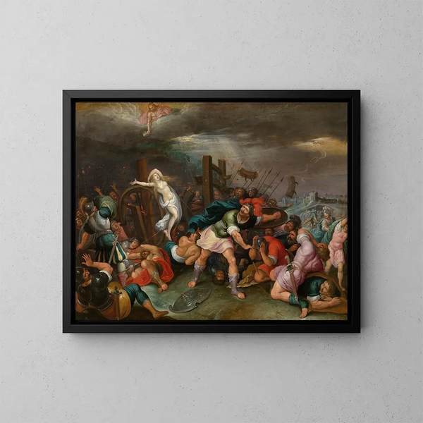 maleriet "Le martyre de sainte Catherine d'Alexandrie" af Hieronymus Francken II — indrammet kunstværk på væggen
