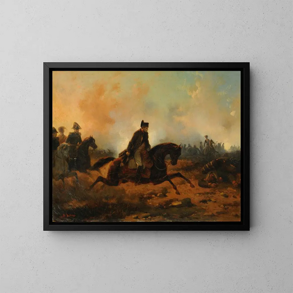 Napoleon-krigeren, der angriber ved Waterloo - Hippolyte Bellangé — indrammet kunstværk på væggen