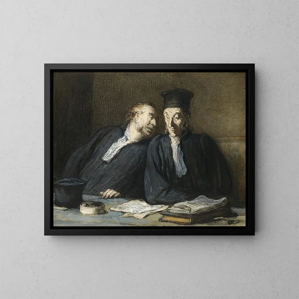 To advokater i samtale - Honoré Daumier — indrammet kunstværk på væggen