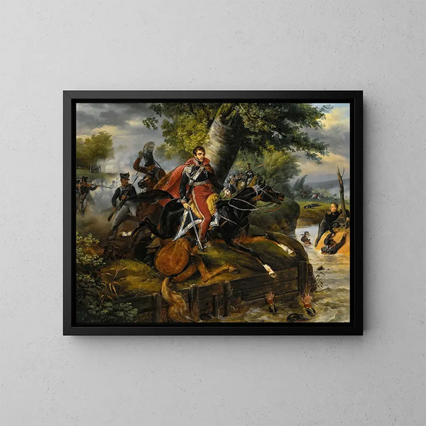 "Døden af prins Poniatowski den 19. oktober 1813" - Horace Vernet — indrammet kunstværk på væggen