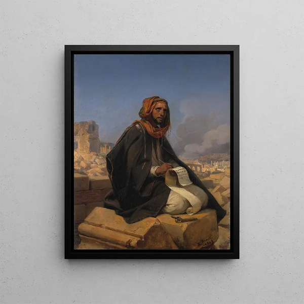 Jérémie på ruinerne af Jerusalem - Horace Vernet — indrammet kunstværk på væggen