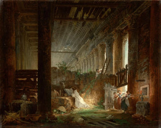 et eremit, der beder i ruinerne af et romersk tempel - Hubert Robert — visning af kunstværket