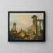 Et landskab med hyrder og hyrdinder blandt antikke ruiner med statuen af Castor og Pollux og Panthéon i det fjerne - Hubert Robert — indrammet kunstværk på væggen