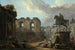 En romersk indskydelse med vaskere nær statuen af Marcus Aurelius - Hubert Robert — visning af kunstværket