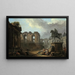 En romersk indskydelse med vaskere nær statuen af Marcus Aurelius - Hubert Robert — indrammet kunstværk på væggen