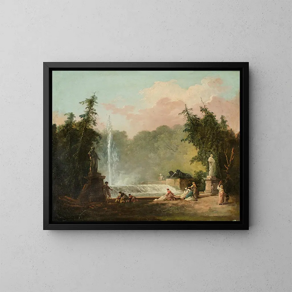 En fontæne i en park - Hubert Robert — indrammet kunstværk på væggen