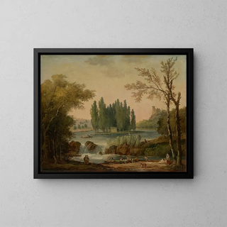 Vue du parc d'Ermenonville avec la tombe de Jean-Jacques Rousseau et le Temple de la Philosophie - Hubert Robert — indrammet kunstværk på væggen
