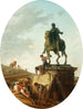 Et livligt landskab med Marcus Aurelius-statuen - Hubert Robert — visning af kunstværket