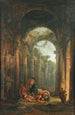 det klassiske ruinmaleri med soldater, der leger - Hubert Robert — visning af kunstværket